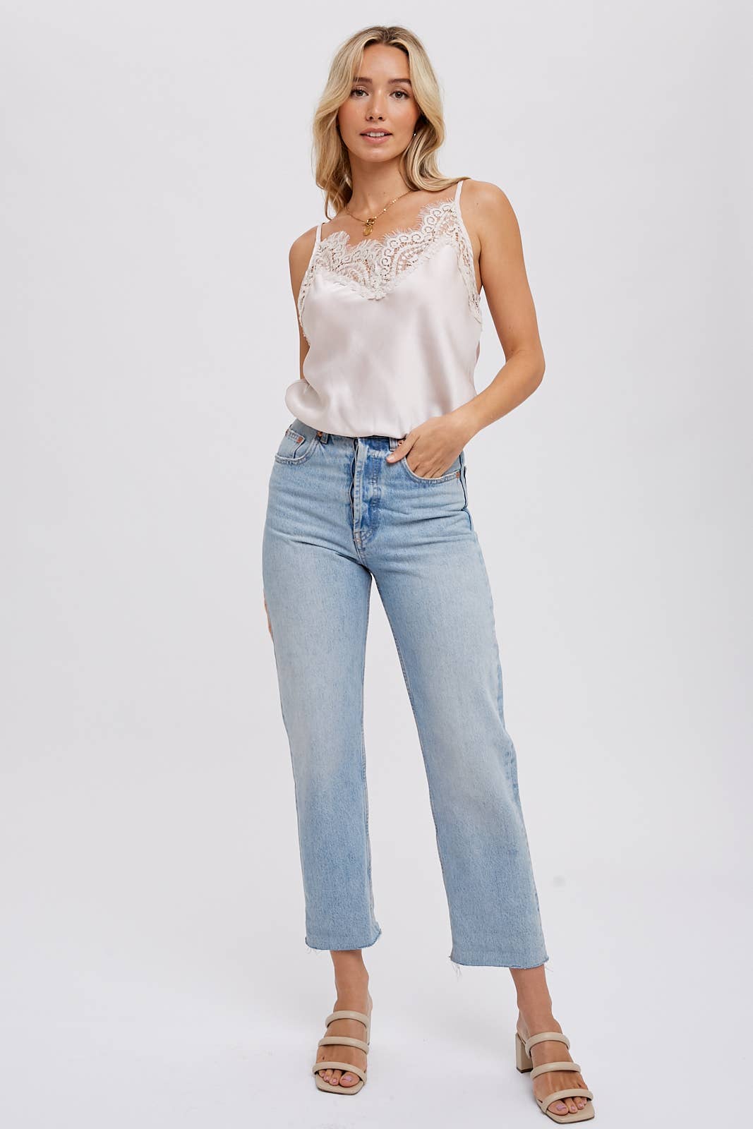 SILKY LACE TRIM CAMISOL: MUSHROOM