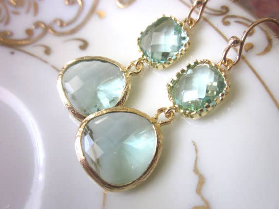 Green Prasiolite Earrings Gold