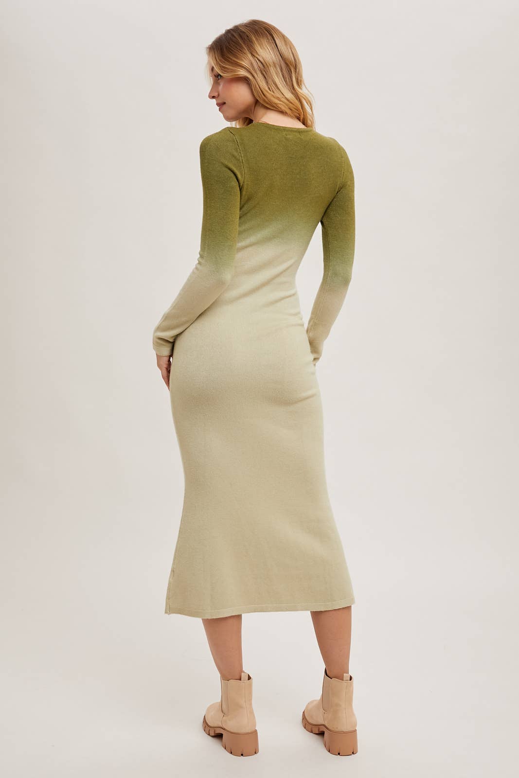 OMBRE BODYCON KNIT MIDI DRESS: ASH