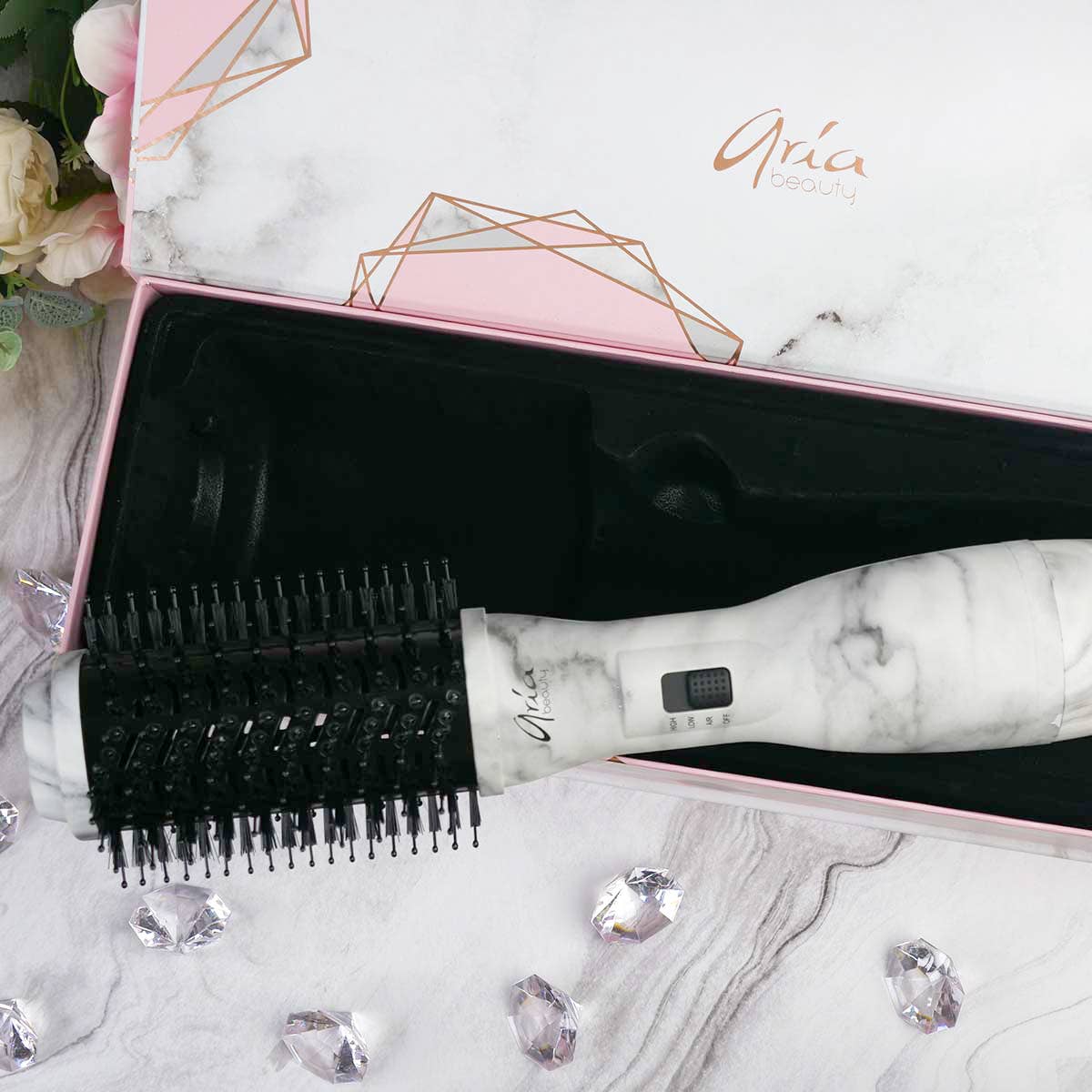 Aria Grey/Pink Marble Blowdry Brush - Compact Barrel
