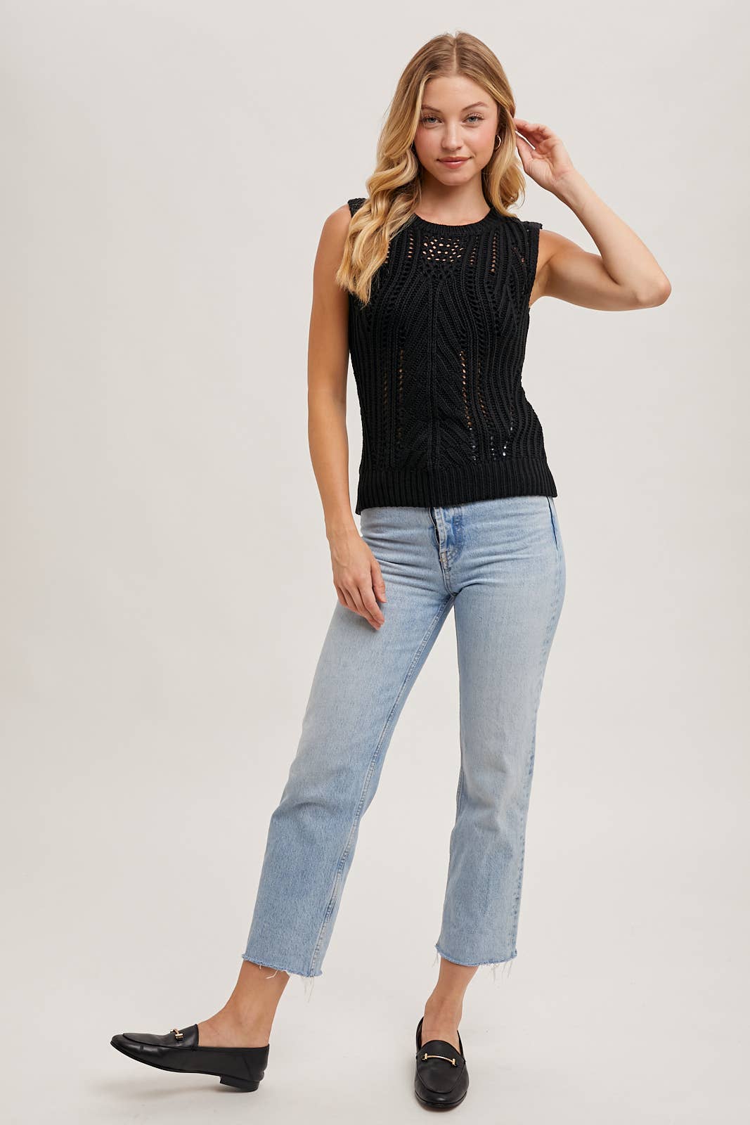 SHEER OPEN KNIT SWEATER TANK: MUSHROOM