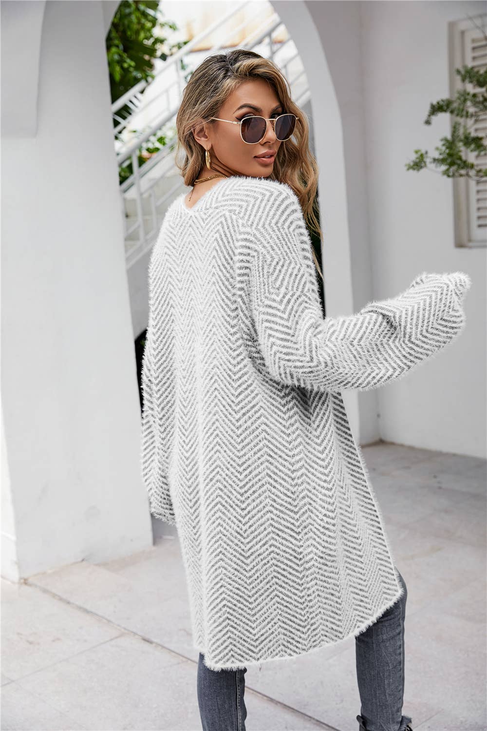 Eyelash Long Cardigan Sweater Gray