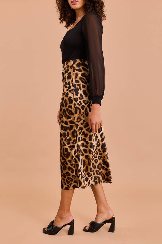 Bias Skirt in Leopard Prints: Tan-brown Leopard