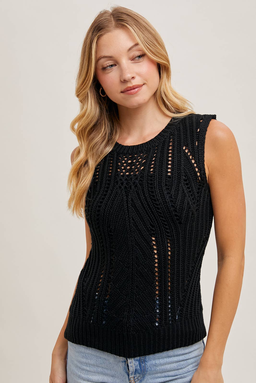SHEER OPEN KNIT SWEATER TANK: MUSHROOM