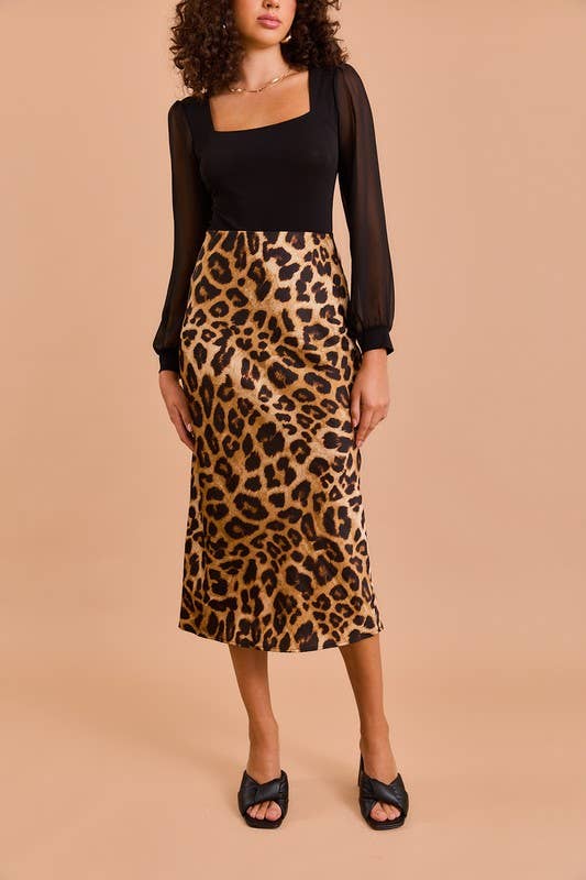 Bias Skirt in Leopard Prints: Tan-brown Leopard