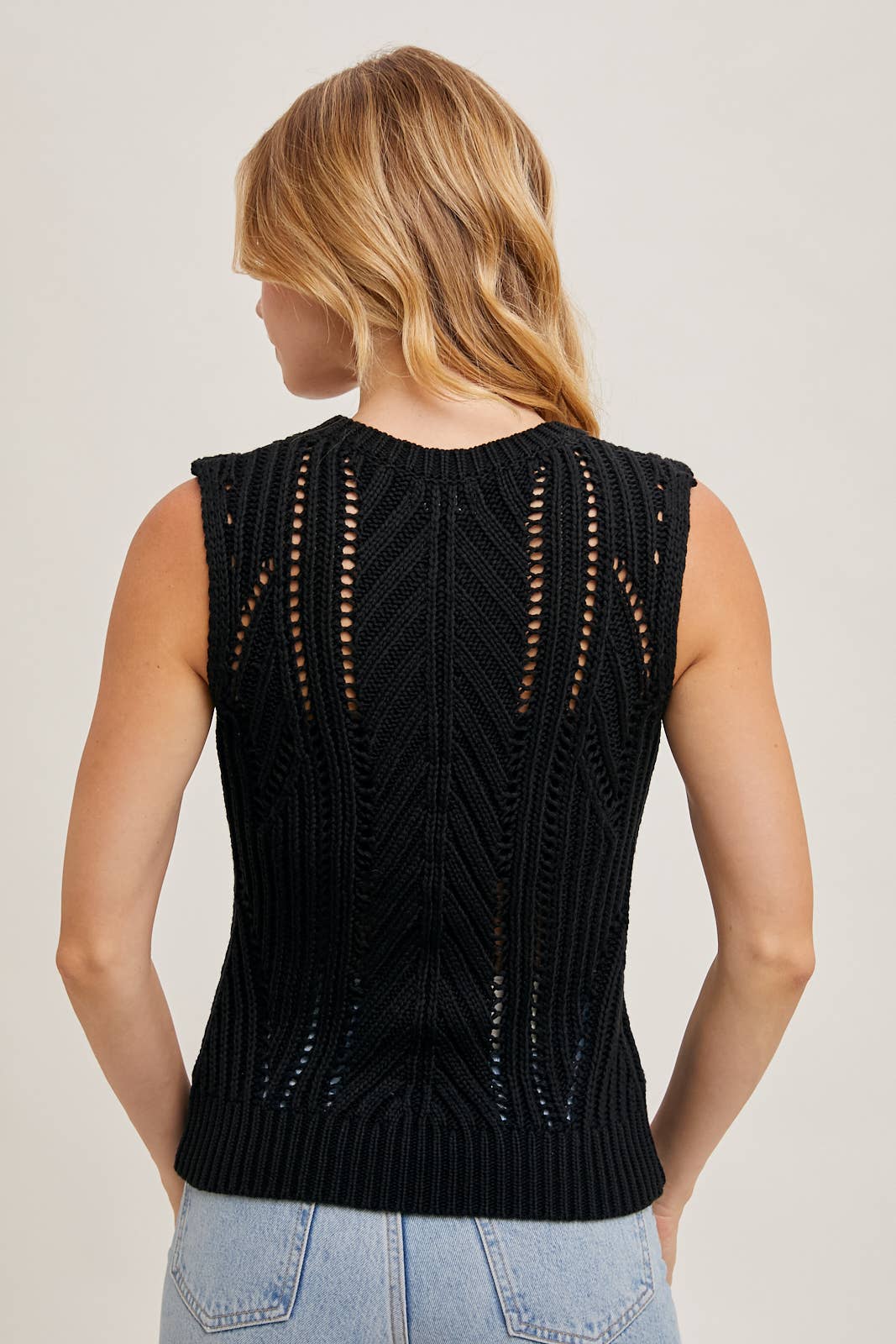 SHEER OPEN KNIT SWEATER TANK: MUSHROOM