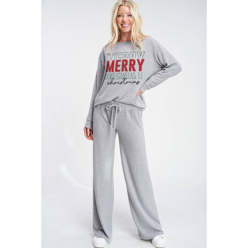 Merry christmas print soft lounge wear set: HEATHER GREY