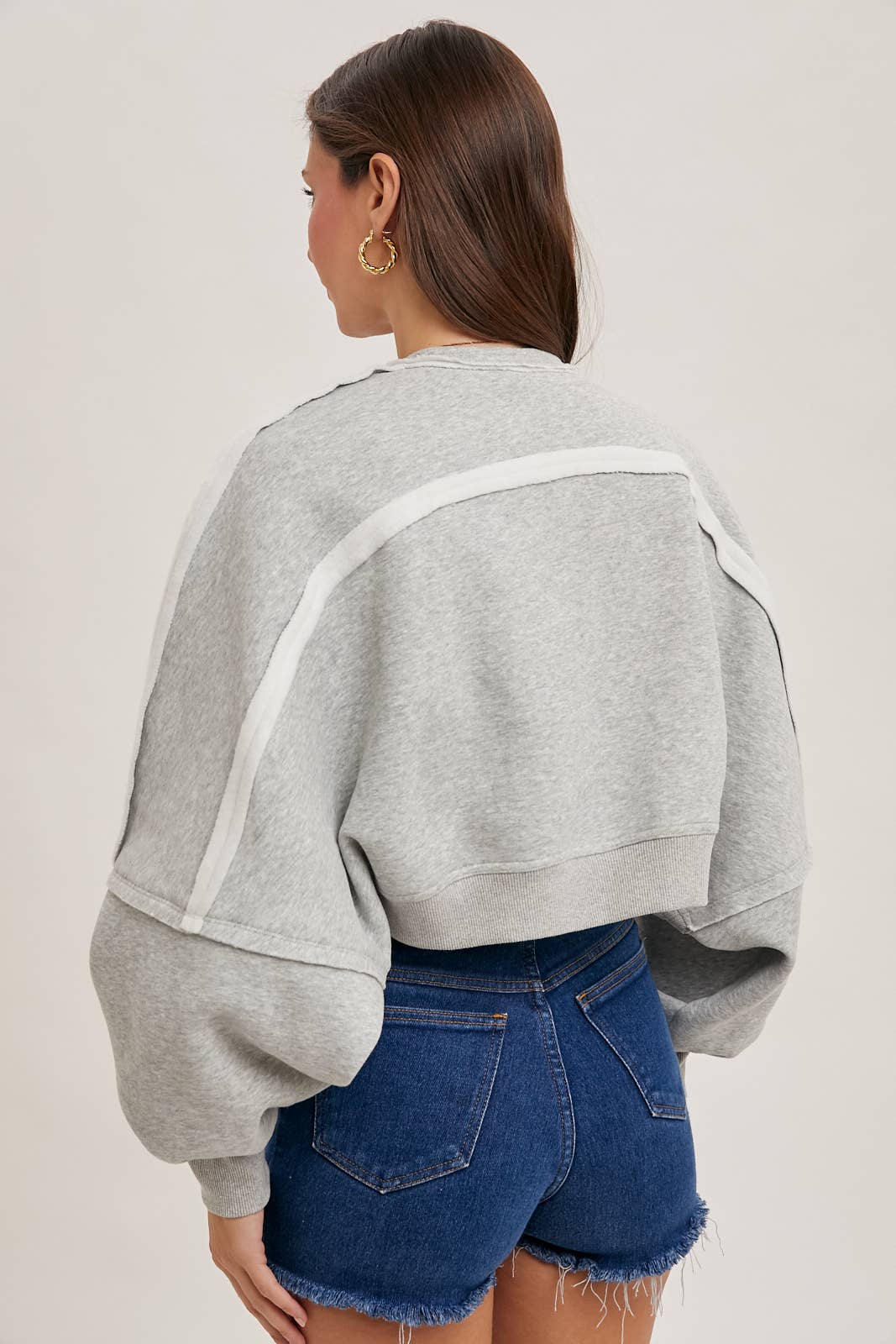 INNER FLEECE SHRUG KNIT CARDIGAN: H.GREY