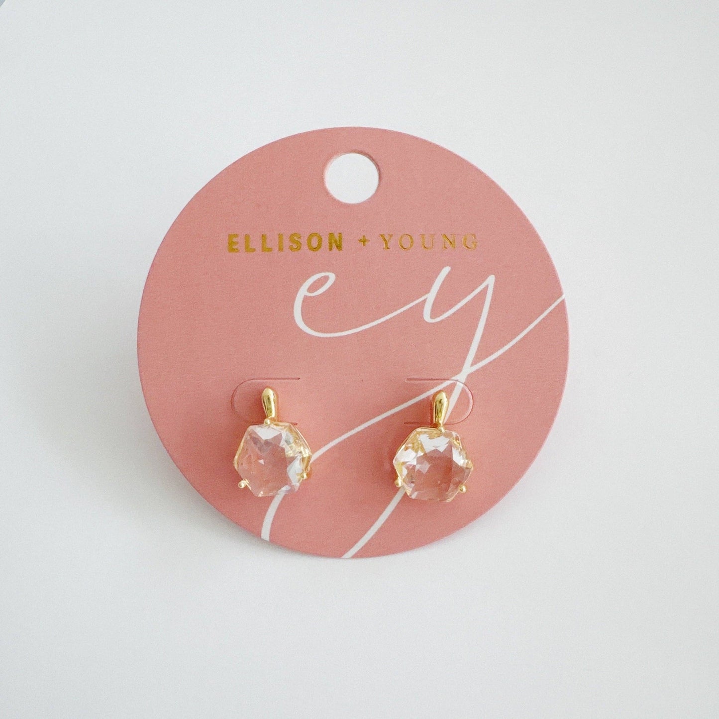 Gilded Prism Drop Earrings – Faceted Stones With A Sculpted Gold Setting: Peach Pink