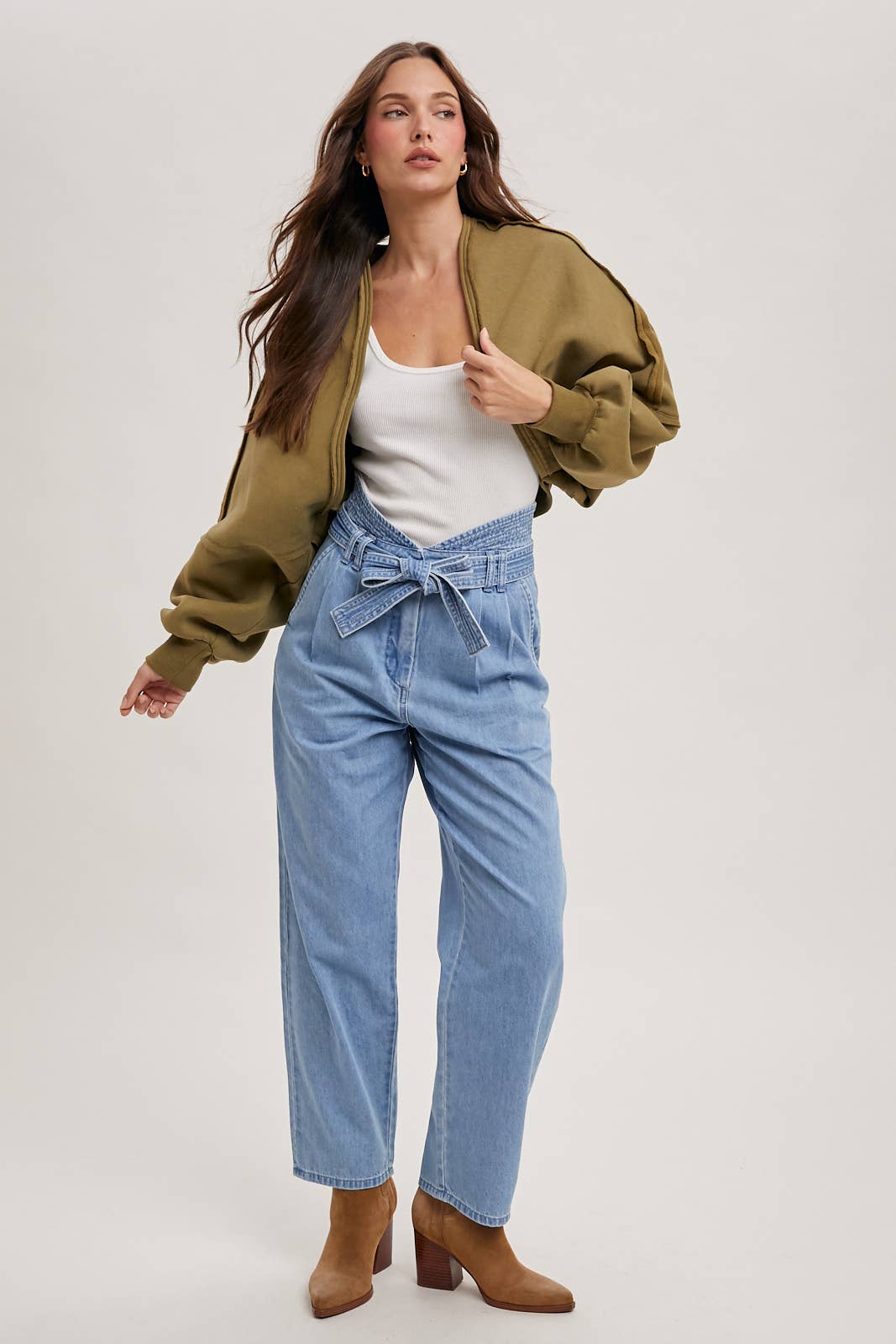 INNER FLEECE SHRUG KNIT CARDIGAN: H.GREY