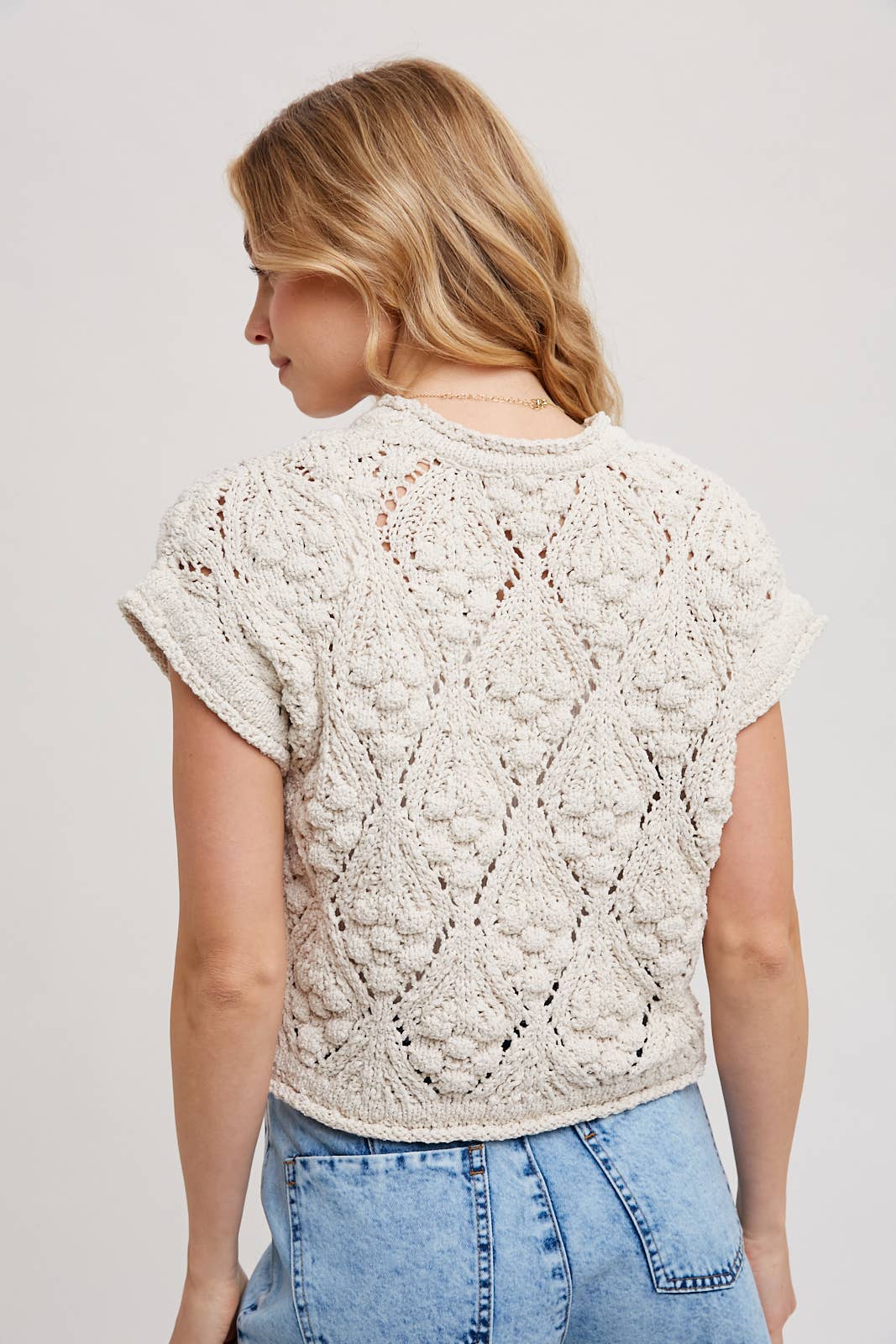 KNIT SWEATER SHORT SLEEVED PULLOVER: MOCHA