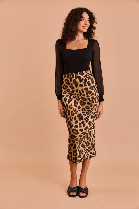 Bias Skirt in Leopard Prints: Tan-brown Leopard