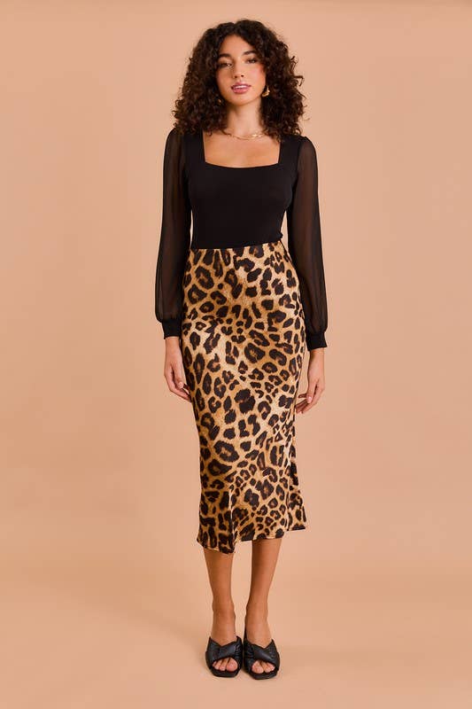 Bias Skirt in Leopard Prints: Tan-brown Leopard