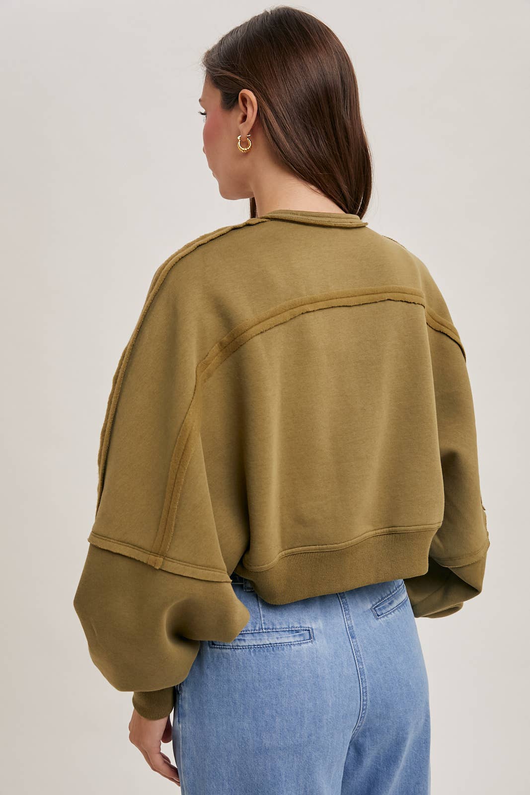 INNER FLEECE SHRUG KNIT CARDIGAN: H.GREY