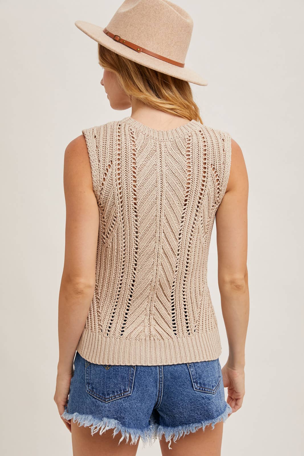 SHEER OPEN KNIT SWEATER TANK: MUSHROOM