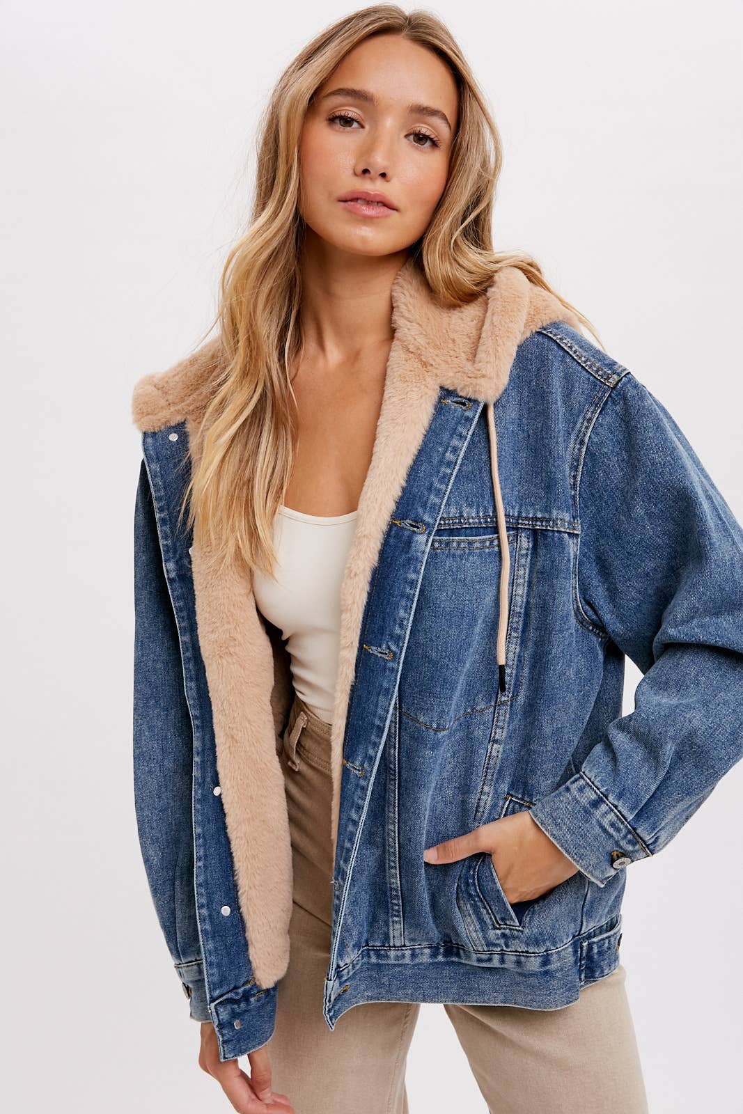 SHEARLING FUR DENIM JACKET