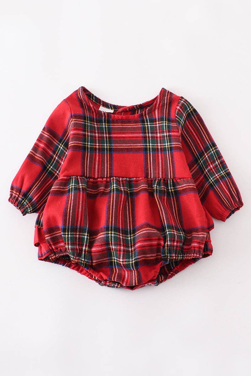 Red gree plaid baby romper