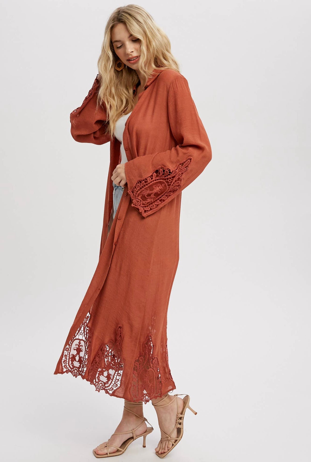 Crochet trim shirt cardigan