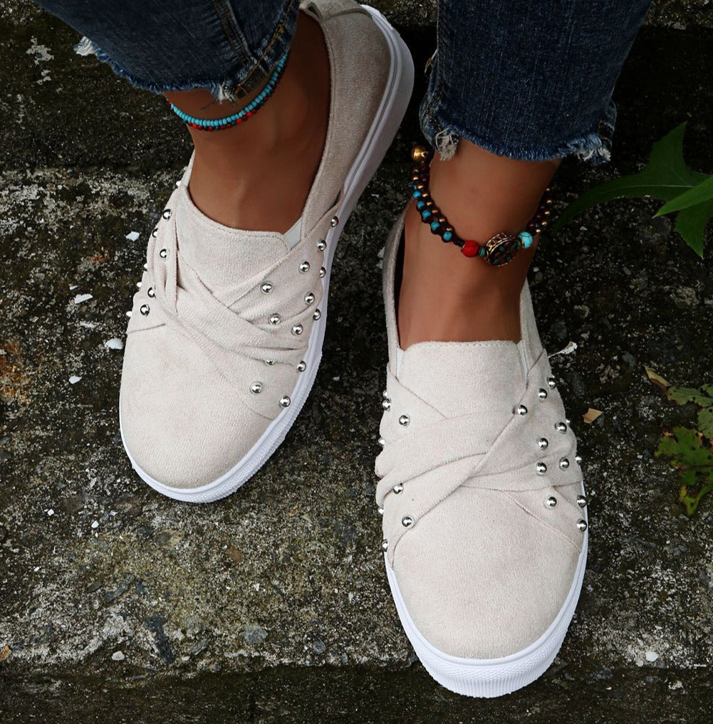 White Suede Studded Slip-on Sneakers