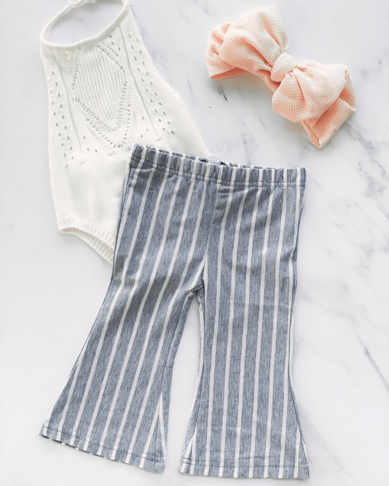 Blakely Boho Bell Bottoms - Gray & White Stripe