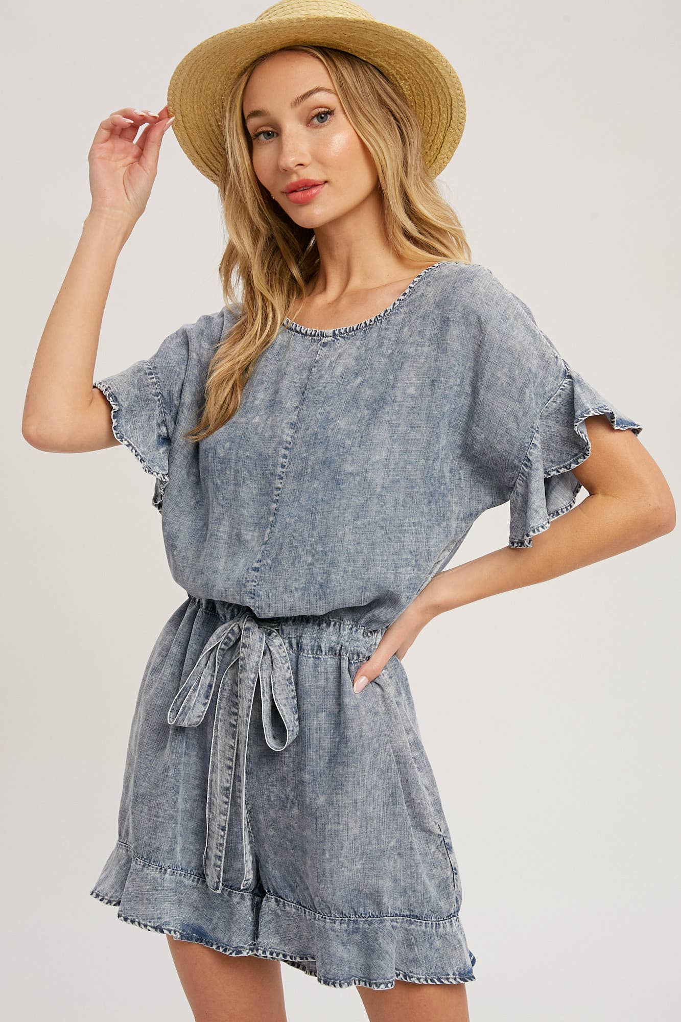 Bluivy - ACID WASH RUFFLE HEM ROMPER