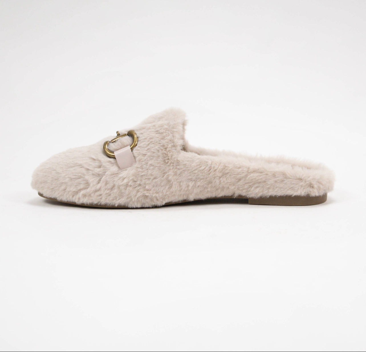 VINTAGE METALLIC CHAIN DECOR FURRY MULE SLIDE