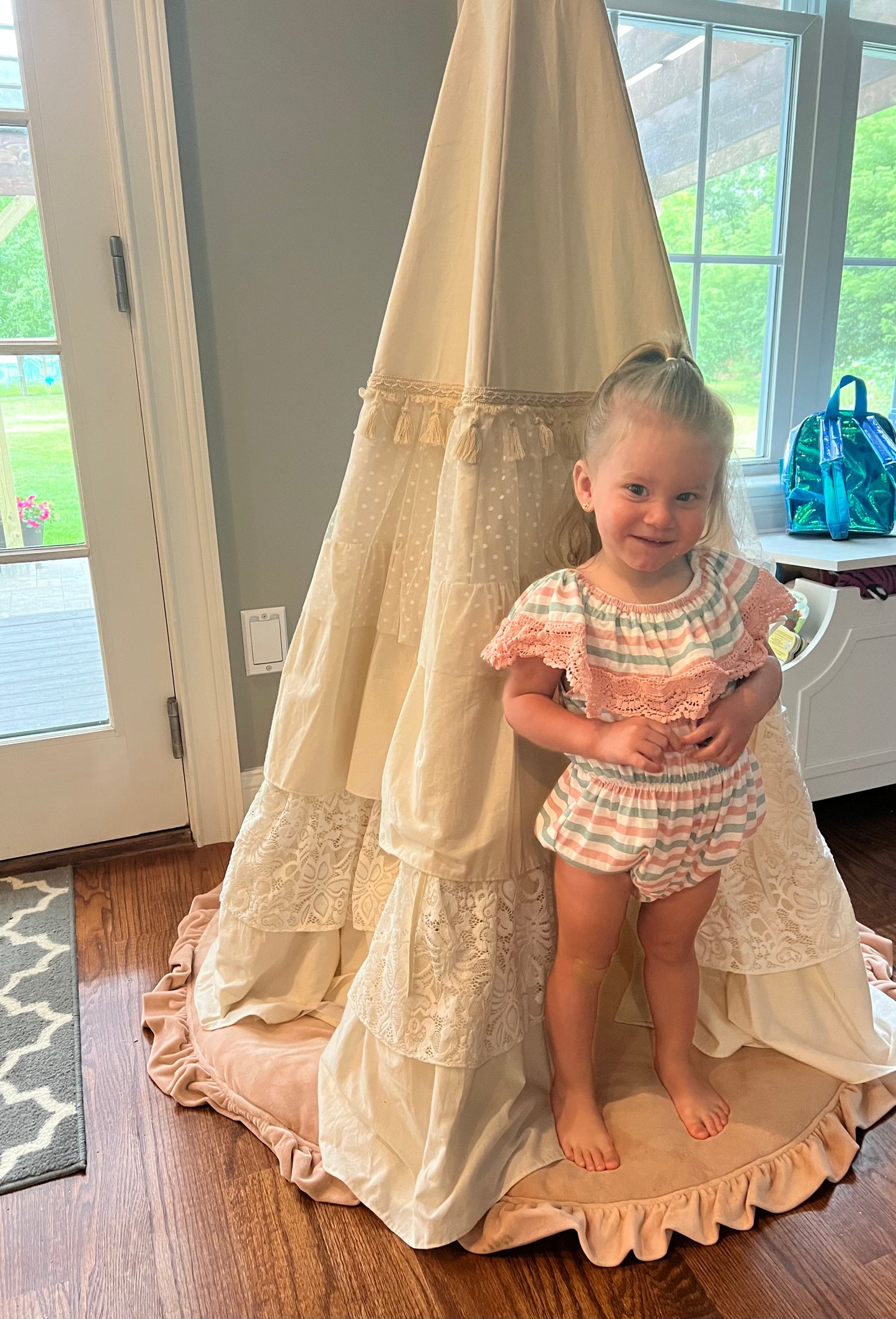 Pink stripe ruffle baby romper