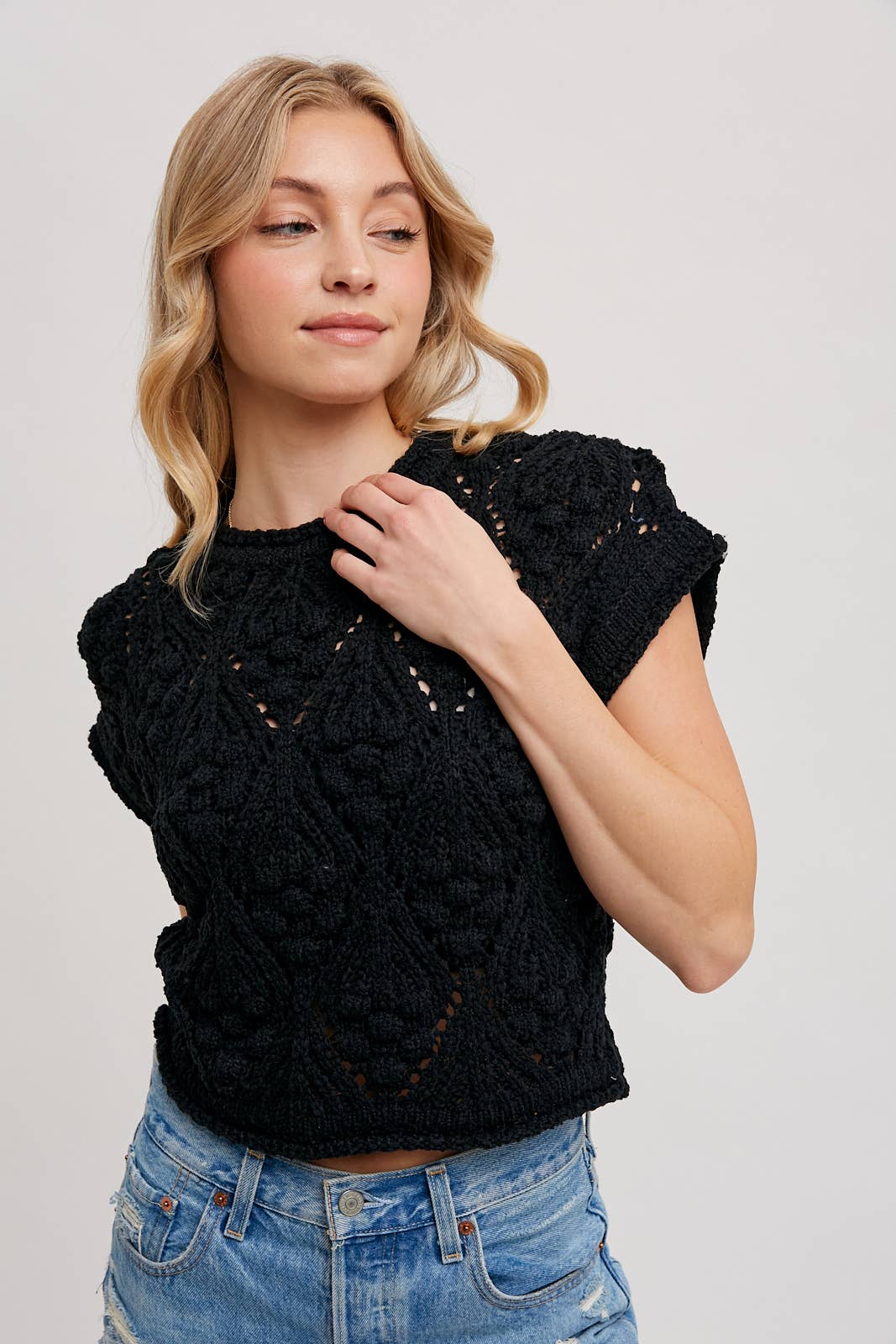 KNIT SWEATER SHORT SLEEVED PULLOVER: MOCHA