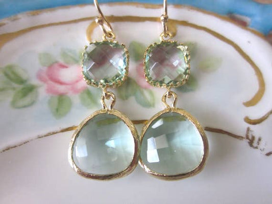 Green Prasiolite Earrings Gold
