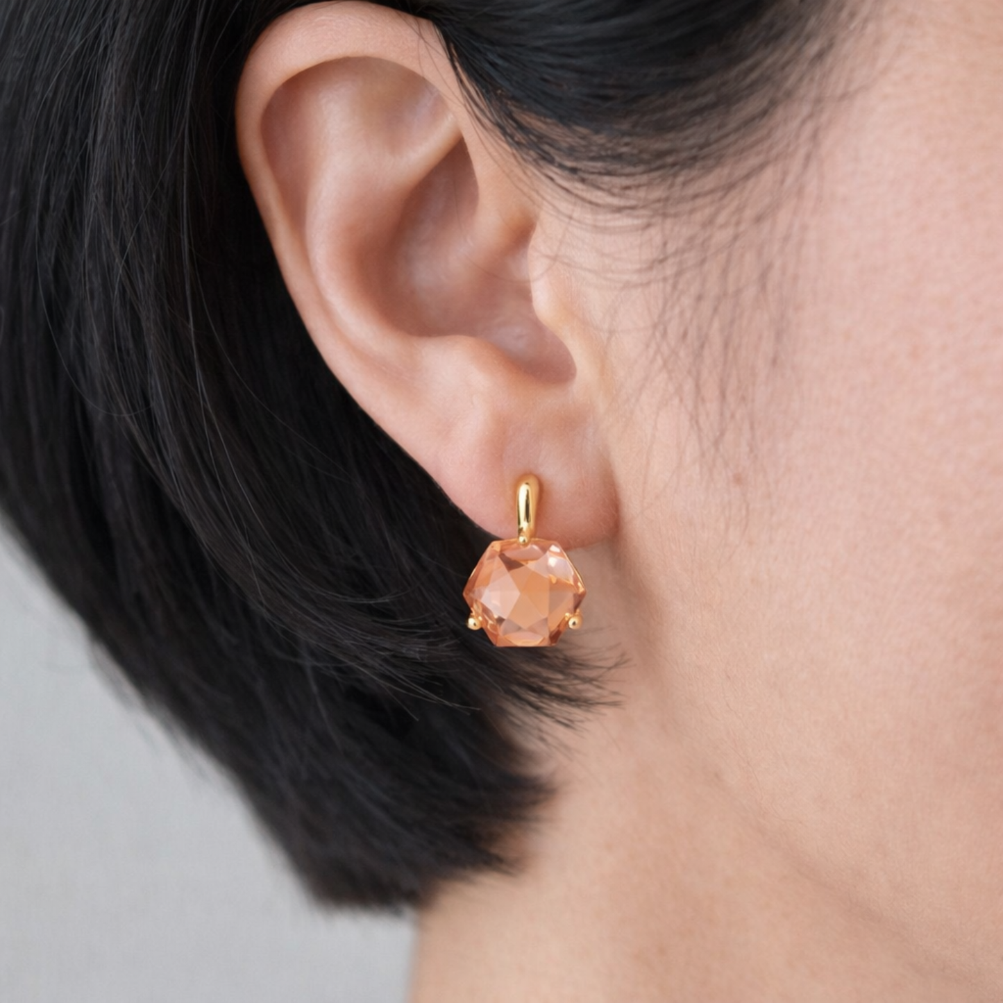 Gilded Prism Drop Earrings – Faceted Stones With A Sculpted Gold Setting: Peach Pink