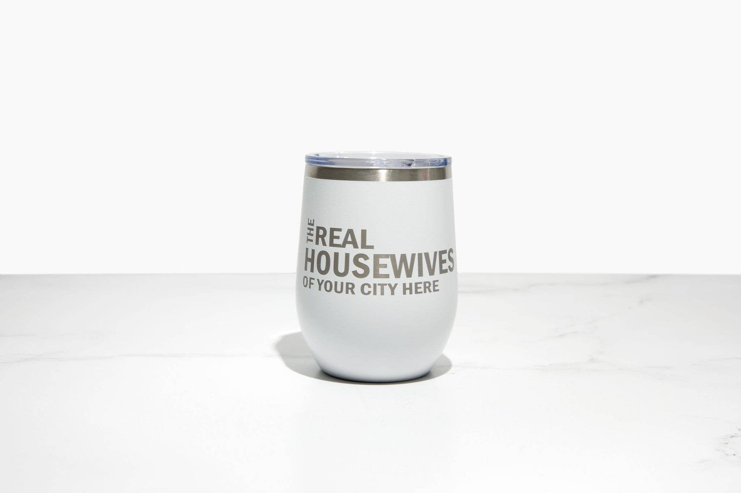 Real Housewives of YOUR CUSTOM CITY Polar Camel Wine Tumbler: Light Purple