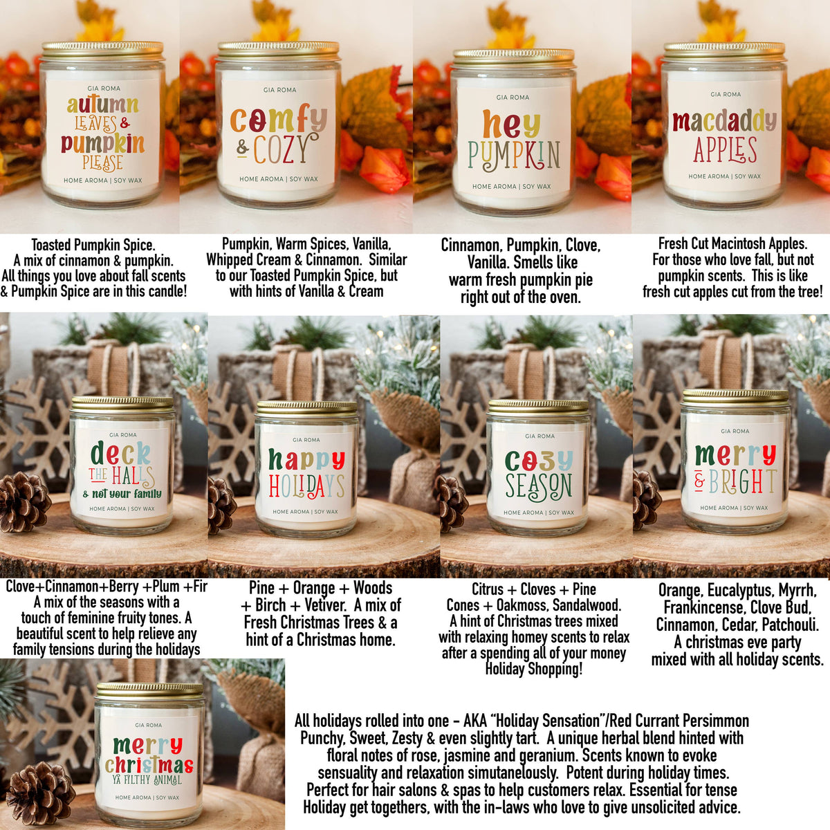 Christmas Decor Candle Gift Holiday Scented Soy Candles Cute: Merry & Bright