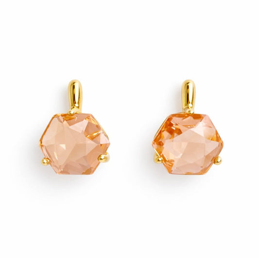 Gilded Prism Drop Earrings – Faceted Stones With A Sculpted Gold Setting: Peach Pink
