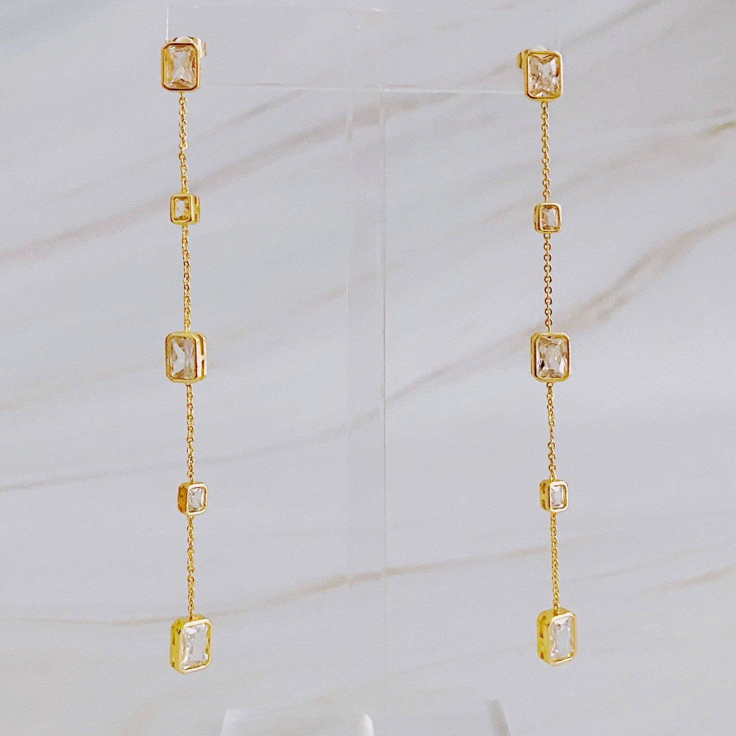 Five Stones Dangle Drop Earrings: Crystal Clear