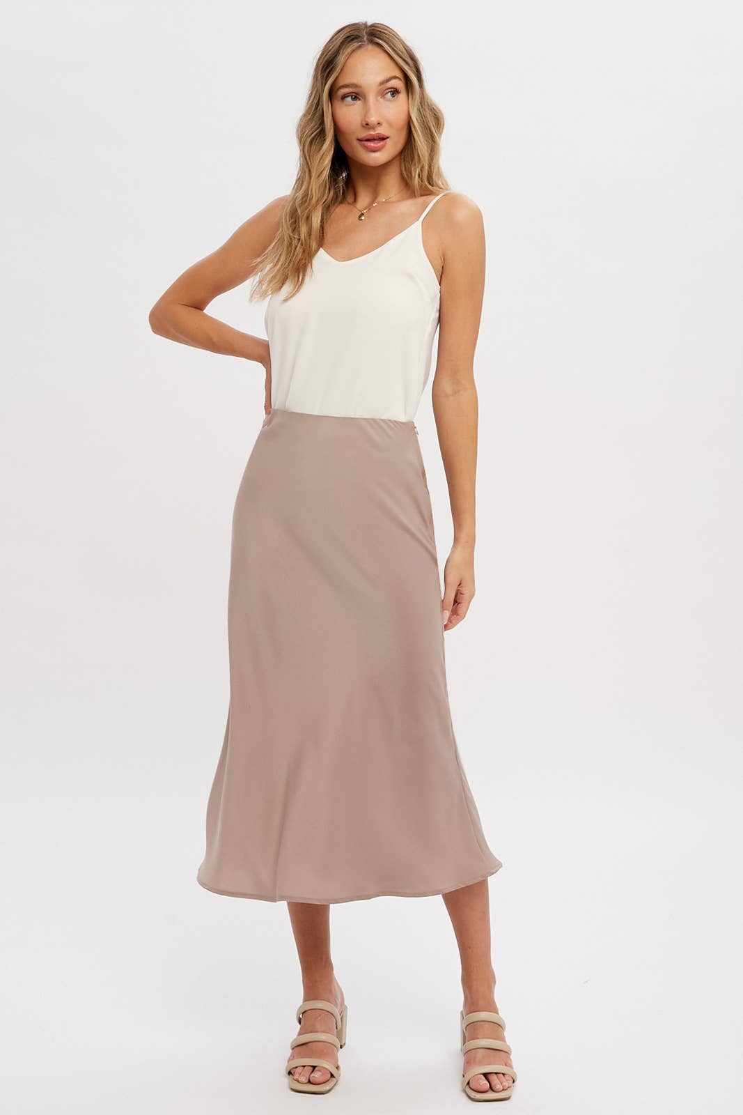 SATIN MIDI SKIRT: MUSHROOM
