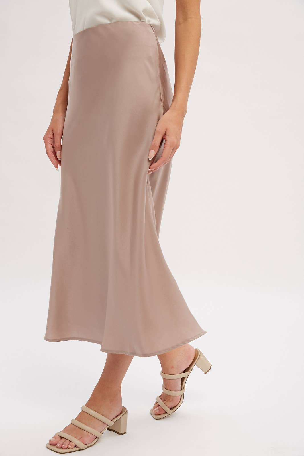 SATIN MIDI SKIRT: MUSHROOM