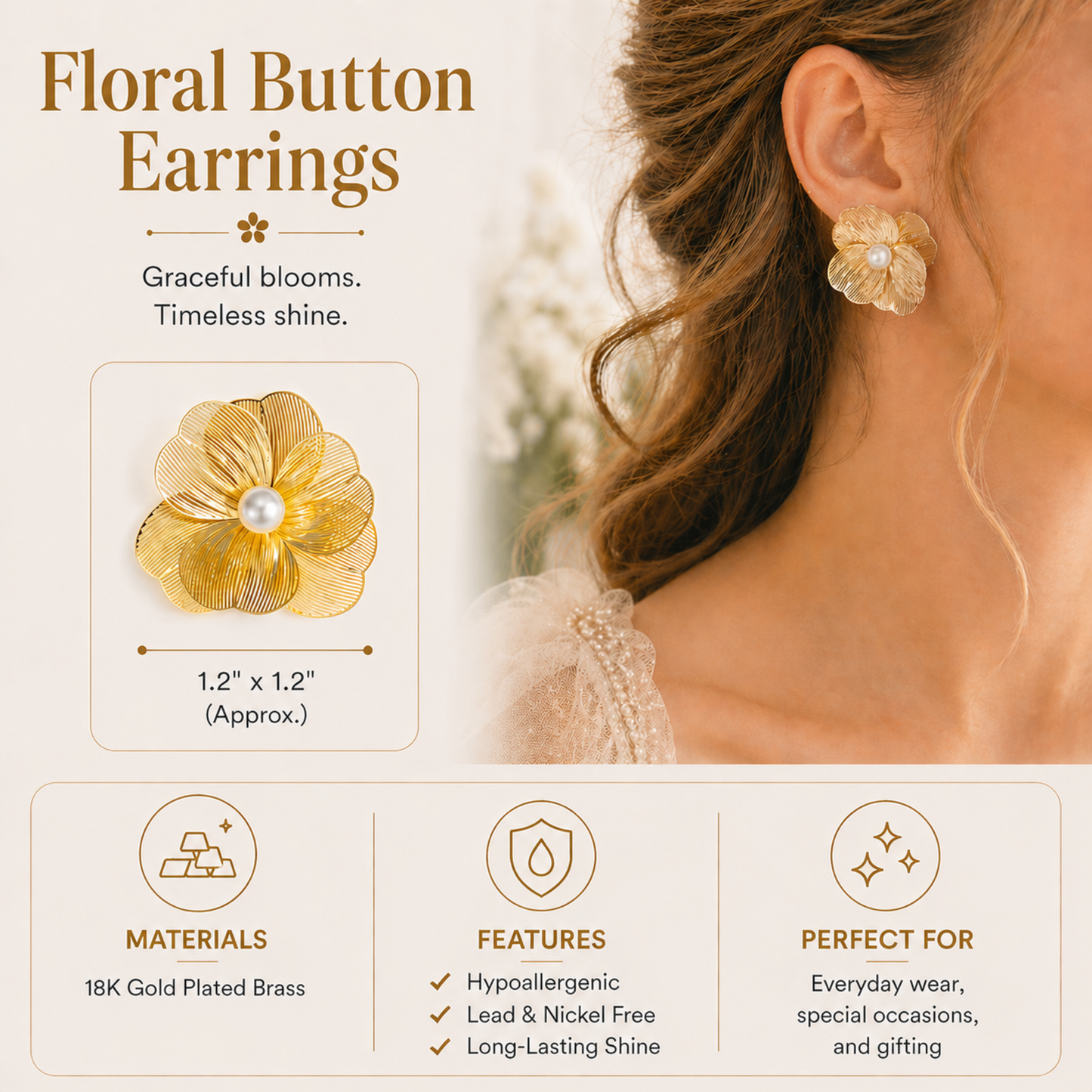 Golden Bloom Stud Earrings – Filigree Design