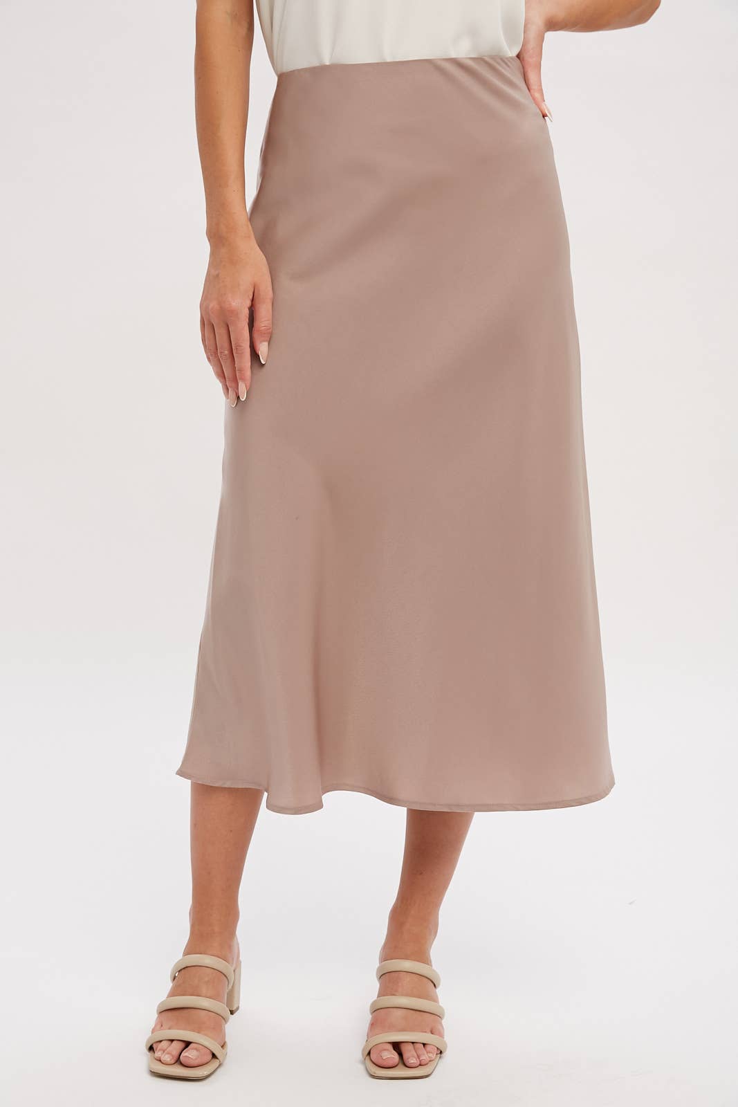 SATIN MIDI SKIRT: MUSHROOM