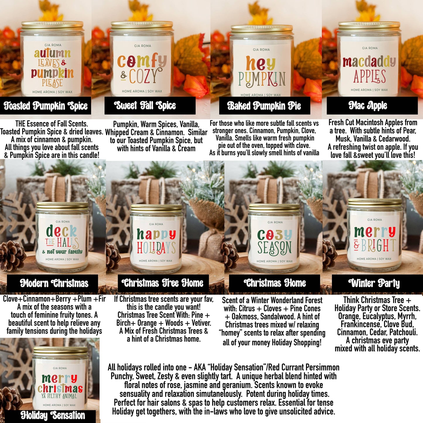 Funny Christmas Candle Gifts, Soy Holiday Scented Jar Candle: Deck the Halls (Fruity Christmas)