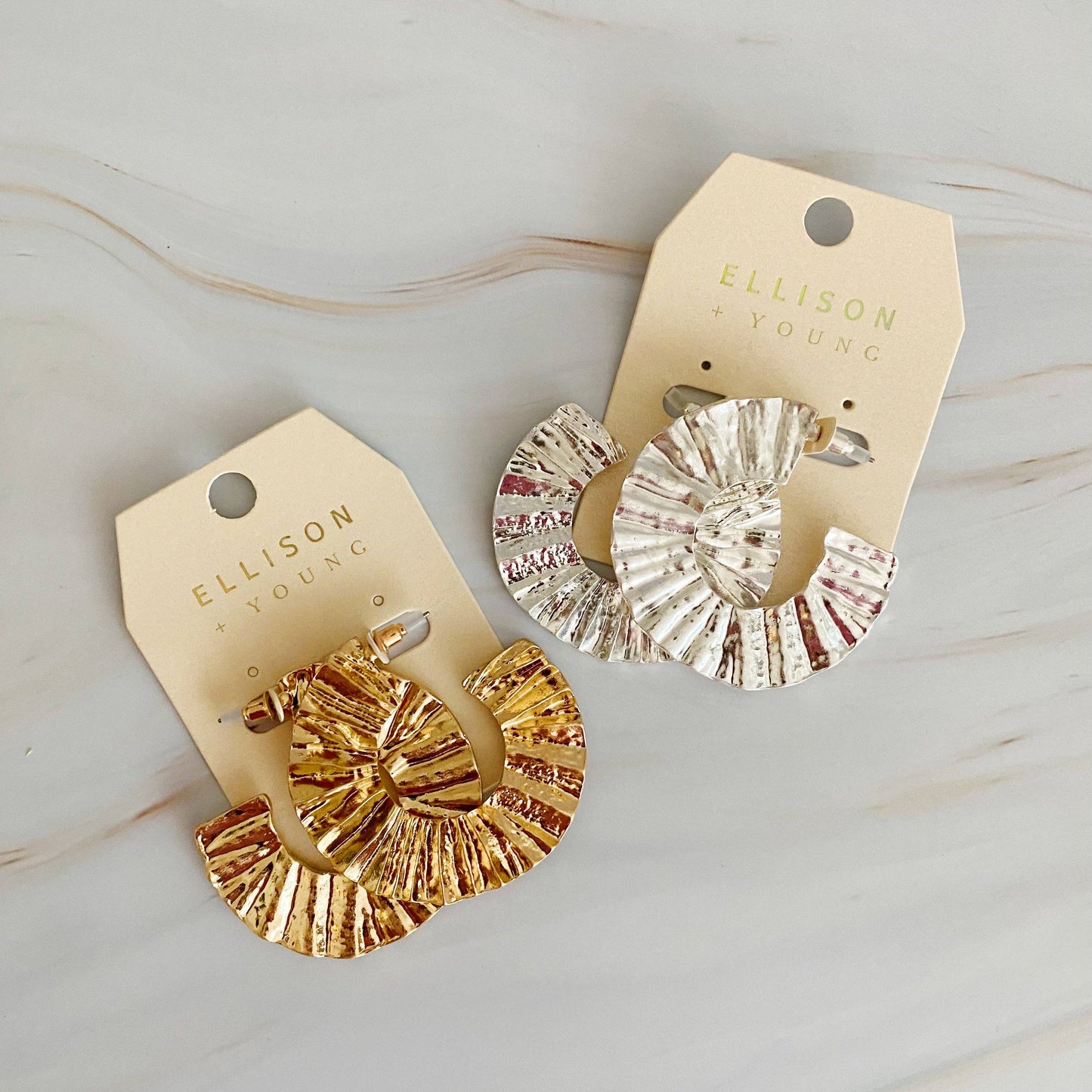 Crinkled Art Hoop Earrings: Gold