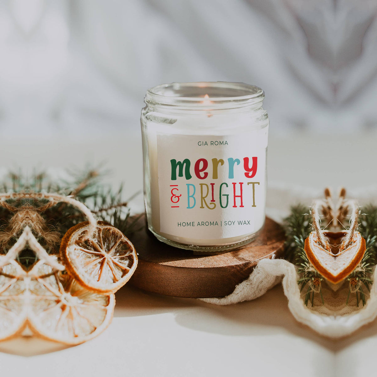 Christmas Decor Candle Gift Holiday Scented Soy Candles Cute: Merry & Bright