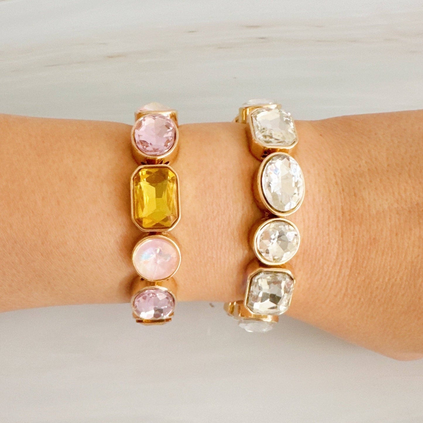 Golden Glow Stretch Bracelet – Faceted Stones for Subtle Elegance: Clear