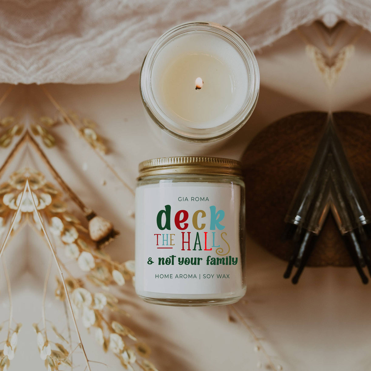 Christmas Decor Candle Gift Holiday Scented Soy Candles Cute: Merry & Bright