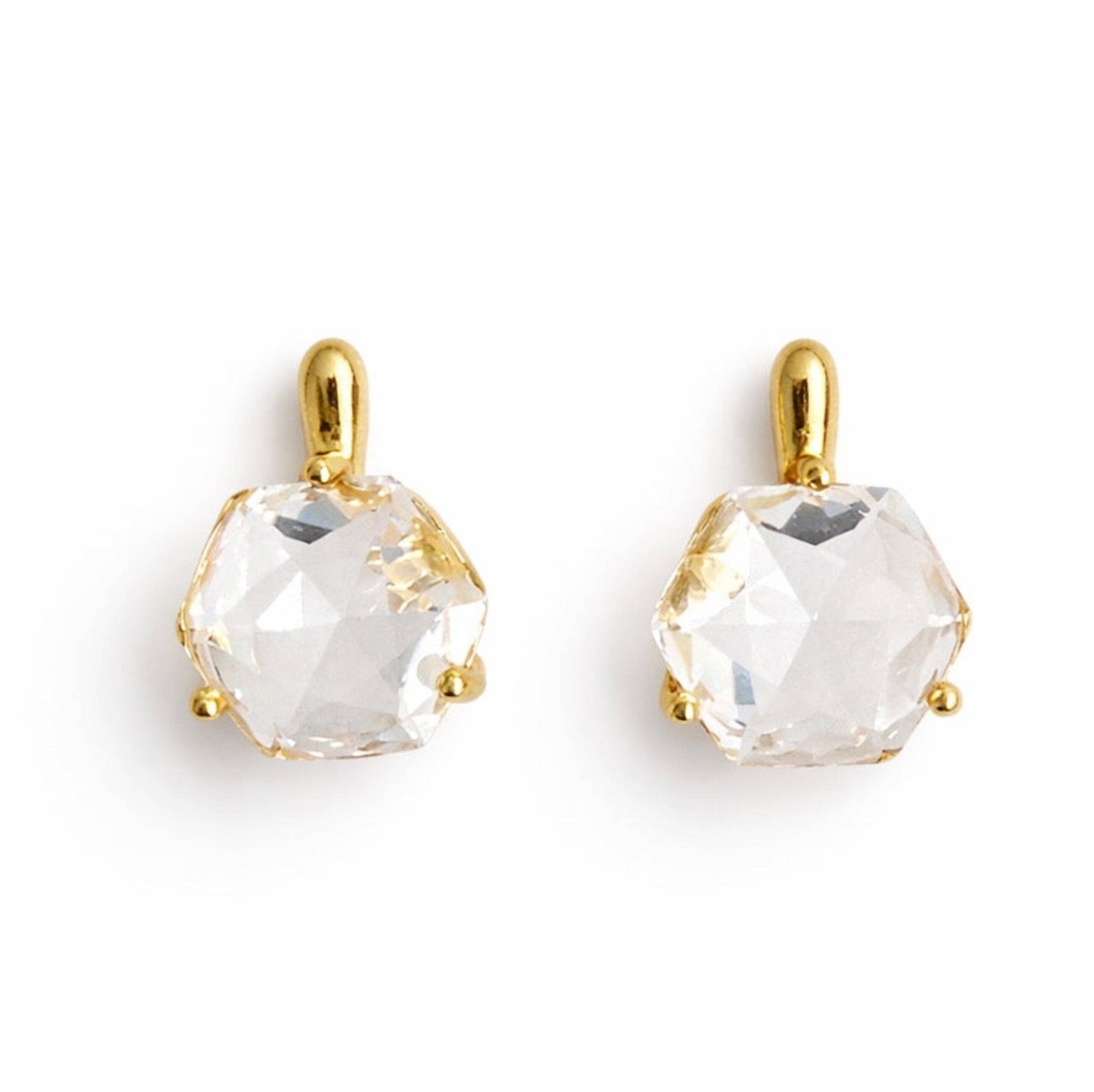 Gilded Prism Drop Earrings – Faceted Stones With A Sculpted Gold Setting: Peach Pink