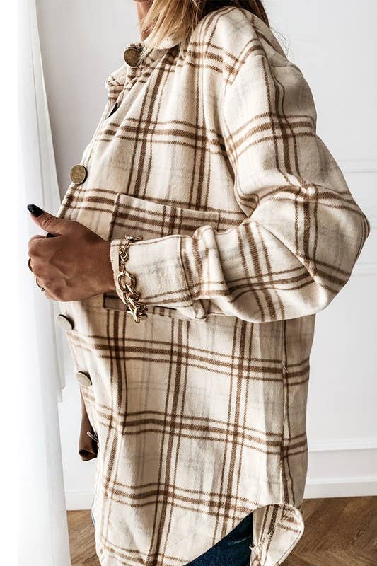 Mid-length single breasted woolen shirt: APRICOT