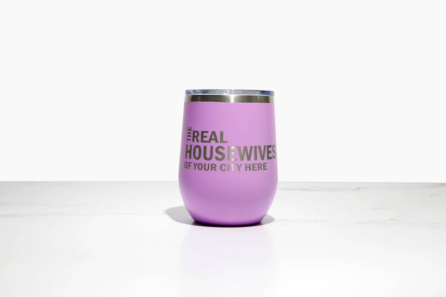 Real Housewives of YOUR CUSTOM CITY Polar Camel Wine Tumbler: Light Purple