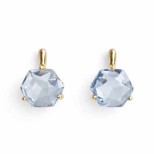 Gilded Prism Drop Earrings – Faceted Stones With A Sculpted Gold Setting: Blue Gray