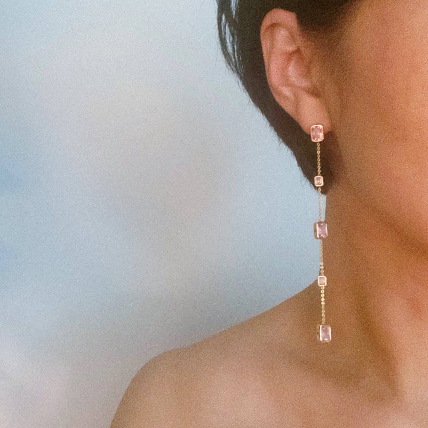 Five Stones Dangle Drop Earrings: Crystal Clear