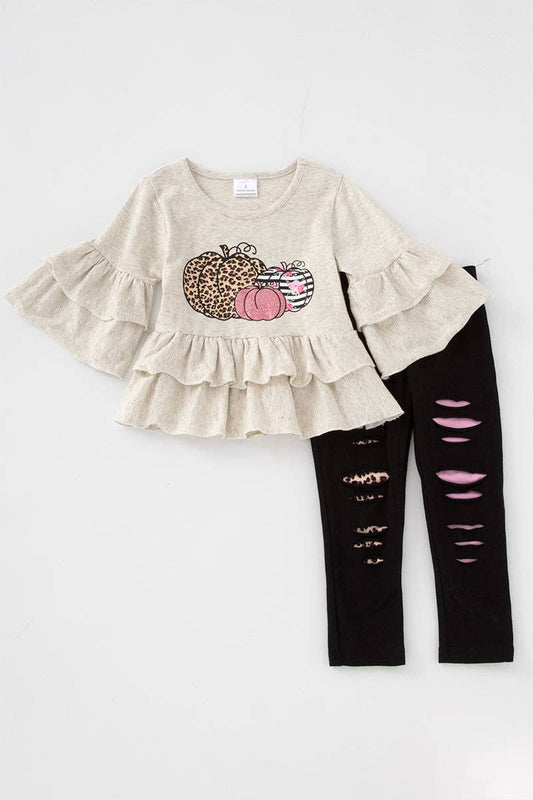 Leopard pumpkin  ruffle pants set