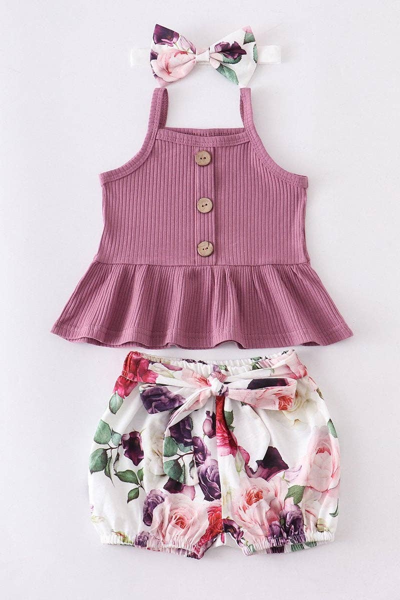 Honeydew - Lavender floral 3 pcs shorts set